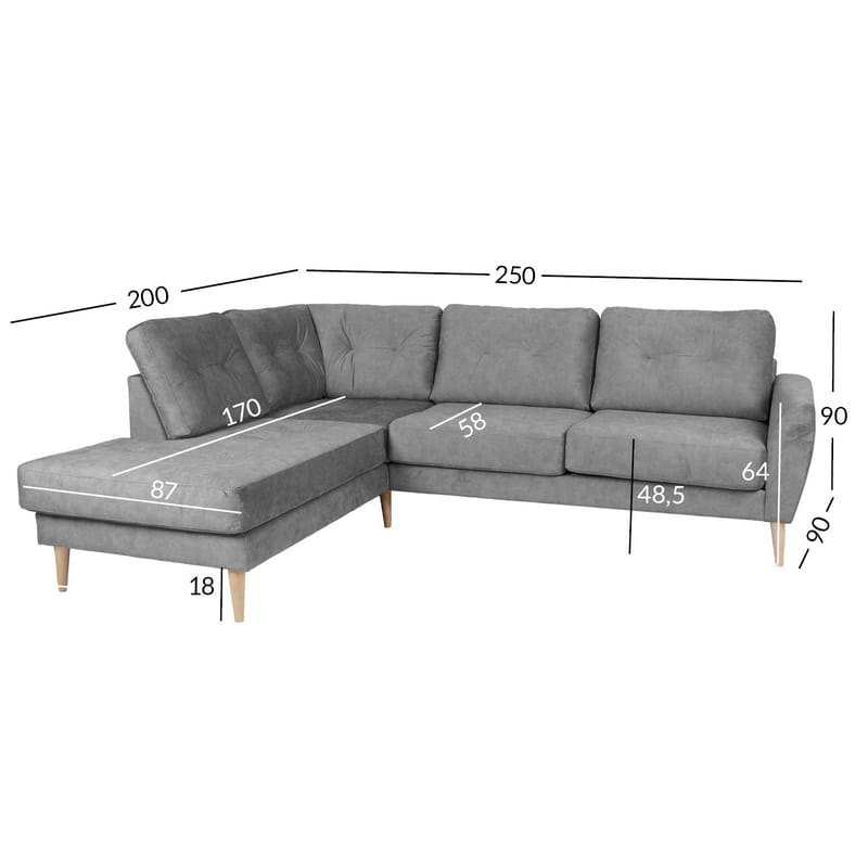 Hörnsoffa Ivarby Vänster - grå - Möbler - Soffa - Sammetssoffa