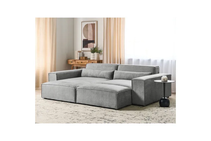 Hörnsoffa med fotpall Hellnar Grå, Högervänd - Grå, Högervänd - Möbler - Soffa - Divansoffa & schäslongsoffa - 2 sits soffa med divan