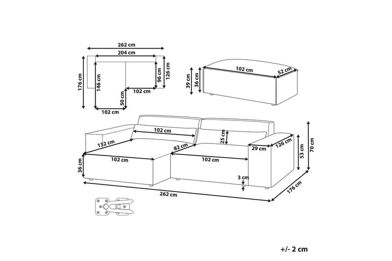Hörnsoffa med fotpall Hellnar Grå, Högervänd - Grå, Högervänd - Möbler - Soffa - Divansoffa & schäslongsoffa - 2 sits soffa med divan