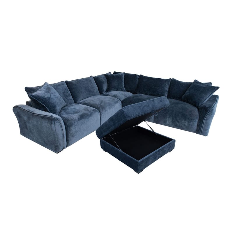 Hörnsoffa/ottoman Denvi - mörkblå - Möbler - Soffa - Sammetssoffa