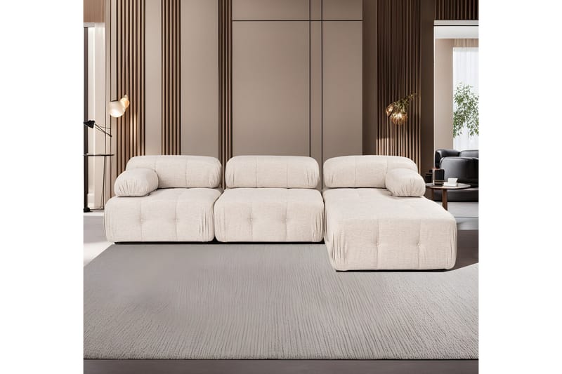 Bubblig Hörnsoffa Belgin 3-sits med utfällbara armstöd och ryggstöd - Ljusbrun - Möbler - Soffa - Divansoffa & schäslongsoffa - 4 sits soffa med divan