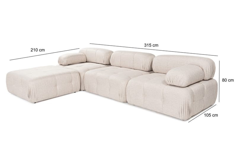Bubblig Hörnsoffa Belgin 3-sits med utfällbara armstöd och ryggstöd - Ljusbrun - Möbler - Soffa - Divansoffa & schäslongsoffa - 4 sits soffa med divan