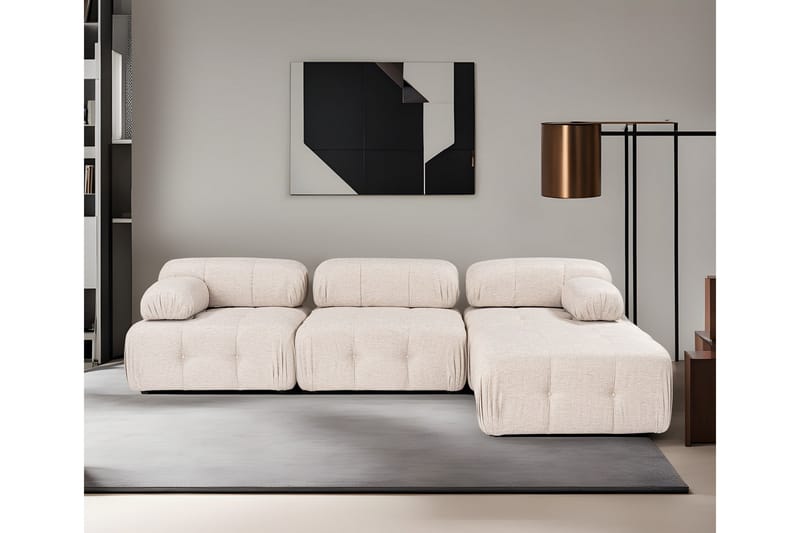 Bubblig Hörnsoffa Belgin 3-sits med utfällbara armstöd och ryggstöd - Ljusbrun - Möbler - Soffa - Divansoffa & schäslongsoffa - 4 sits soffa med divan