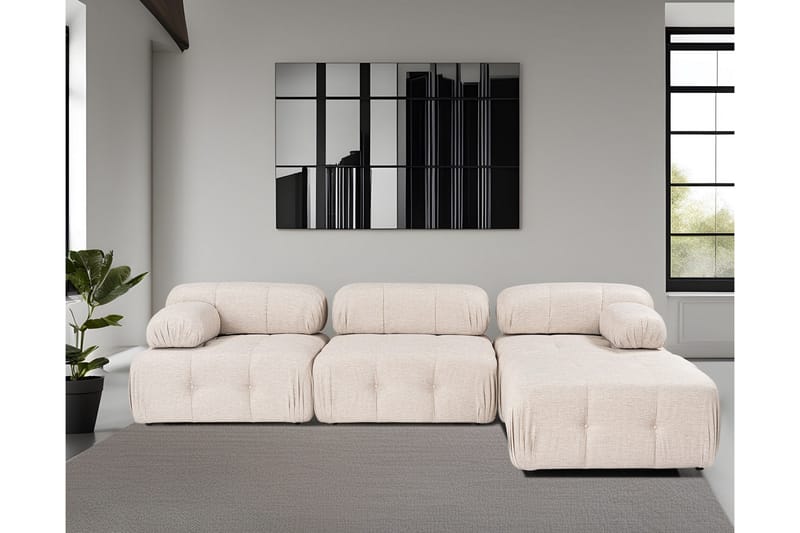 Bubblig Hörnsoffa Belgin 3-sits med utfällbara armstöd och ryggstöd - Ljusbrun - Möbler - Soffa - Divansoffa & schäslongsoffa - 4 sits soffa med divan