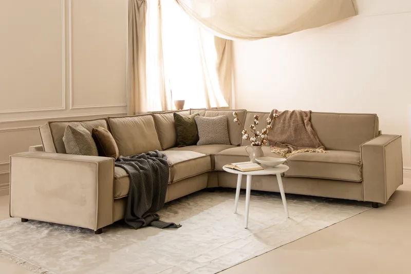 Cloudia Hörnsoffa Sammet - Beige - Möbler - Soffa - Hörnsoffa