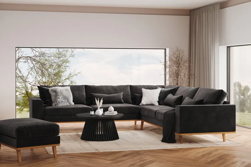 Copenhagen 6-sits L-formad Hörnsoffa i Sammet - Mörkgrå - Möbler - Soffa - Hörnsoffa