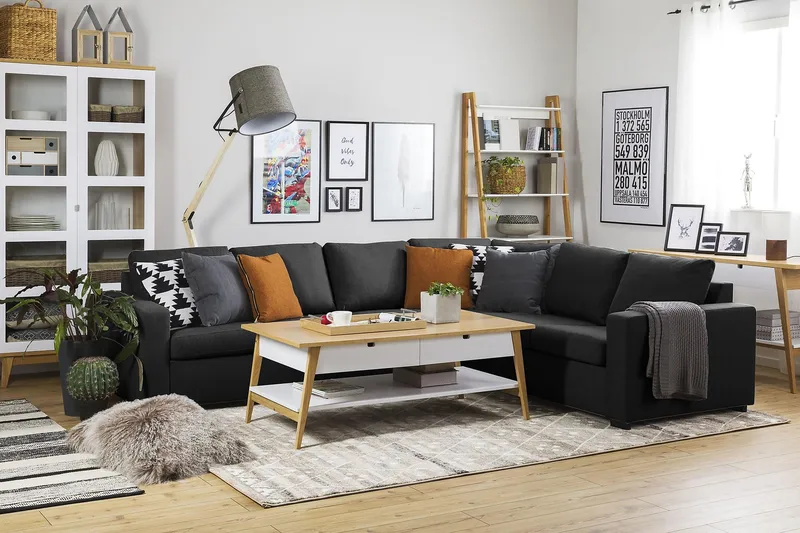 Crazy 5-sits Vändbar L-formad Large Hörnsoffa i Tyg - Antracit - Möbler - Soffa - Hörnsoffa