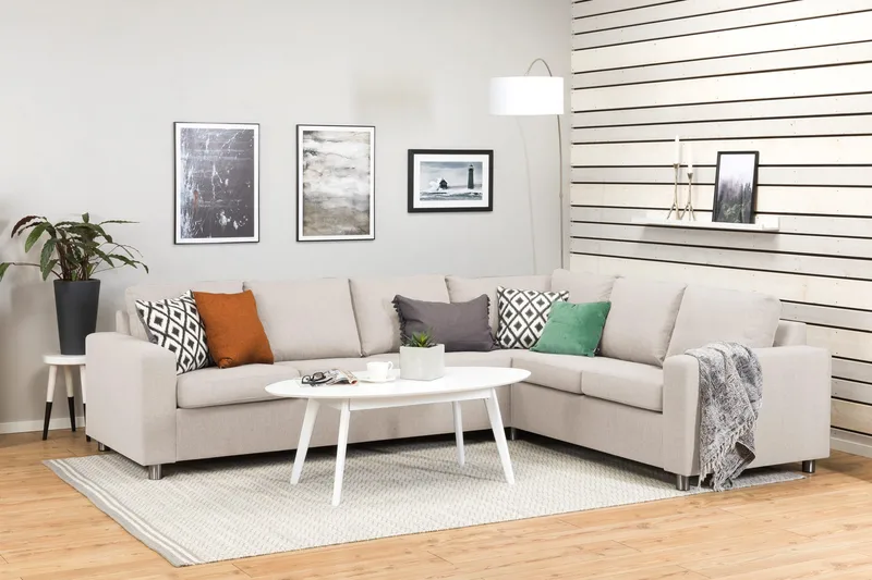 Crazy 5-sits Vändbar L-formad Large Hörnsoffa i Tyg - Beige - Möbler - Soffa - Hörnsoffa