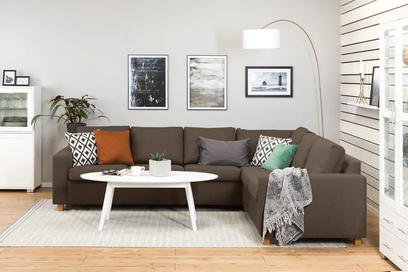 Crazy 5-sits V ändbar L-formad Large Hörnsoffa i Tyg - Brun - Möbler - Soffa - Hörnsoffa