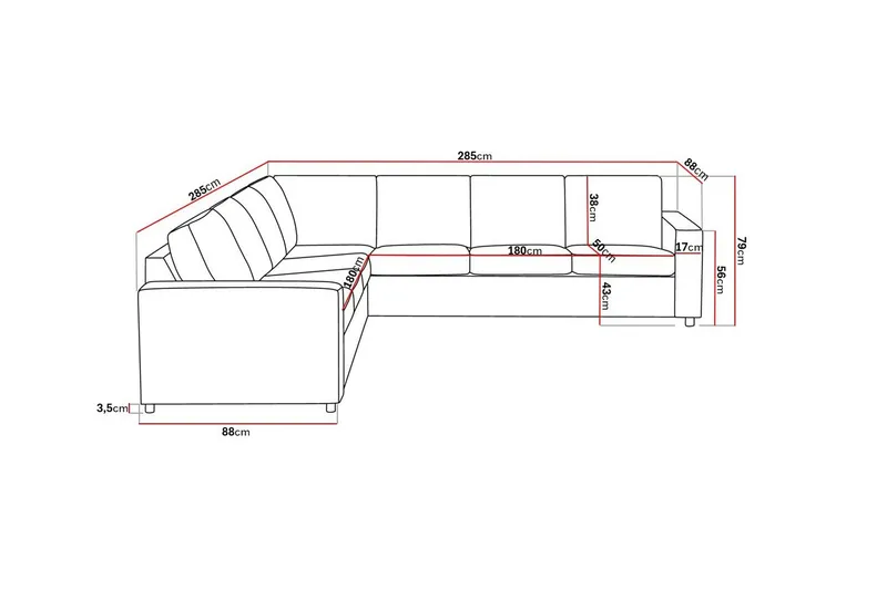 Crazy 6-sits Vändbar L-formad X-Large Hörnsoffa i Tyg, Antracit