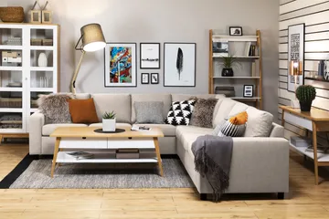 Crazy 6-sits Vändbar L-formad X-Large Hörnsoffa i Tyg - Beige - Möbler - Soffa - Hörnsoffa