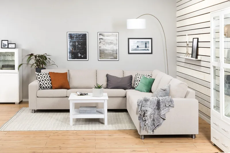 Crazy 6-sits Vändbar L-formad X-Large Hörnsoffa i Tyg - Beige - Möbler - Soffa - Hörnsoffa