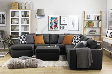 Crazy 6-sits Vänstervänd U-formad Large Hörnsoffa med divan i Tyg - Antracit - Möbler - Soffa - Hörnsoffa - Hörnsoffa med divan