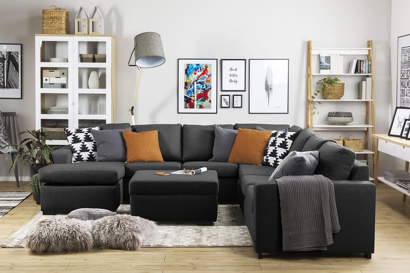 Crazy 6-sits Vänstervänd U-formad Large Hörnsoffa med divan i Tyg - Antracit - Möbler - Soffa - Hörnsoffa - Hörnsoffa med divan