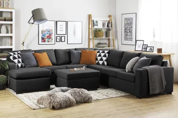 Crazy 6-sits Vänstervänd U-formad Large Hörnsoffa med divan i Tyg - Antracit - Möbler - Soffa - Hörnsoffa - Hörnsoffa med divan