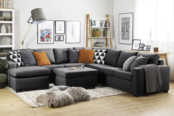 Crazy 6-sits Vänstervänd U-formad Large Hörnsoffa med divan i Tyg - Mörkgrå - Möbler - Soffa - Hörnsoffa - Hörnsoffa med divan