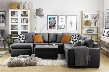 Crazy 6-sits Vänstervänd U-formad Large Hörnsoffa med divan i Tyg - Mörkgrå - Möbler - Soffa - Hörnsoffa - Hörnsoffa med divan