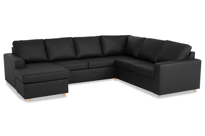 Crazy 6-sits Vänstervänd U-formad X-Large Hörnsoffa med divan i Konstläder - Svart - Möbler - Soffa - Hörnsoffa - Hörnsoffa med divan