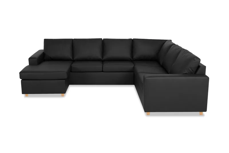 Crazy 6-sits Vänstervänd U-formad X-Large Hörnsoffa med divan i Konstläder, Svart