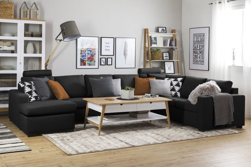 Crazy 6-sits Vänstervänd U-formad X-Large Hörnsoffa med divan i Tyg - Antracit - Möbler - Soffa - Hörnsoffa - Hörnsoffa med divan
