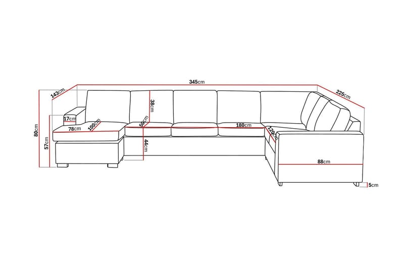 Crazy 6-sits Vänstervänd U-formad X-Large Hörnsoffa med divan i Tyg - Blå - Möbler - Soffa - Hörnsoffa - Hörnsoffa med divan