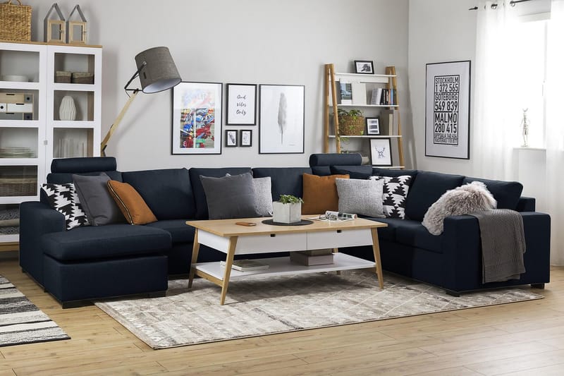 Crazy 6-sits Vänstervänd U-formad X-Large Hörnsoffa med divan i Tyg - Blå - Möbler - Soffa - Hörnsoffa - Hörnsoffa med divan