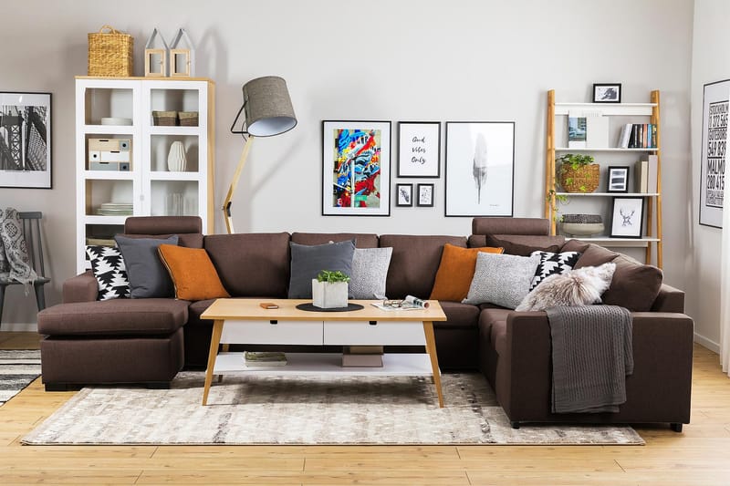 Crazy 6-sits Vänstervänd U-formad X-Large Hörnsoffa med divan i Tyg - Brun - Möbler - Soffa - Hörnsoffa - Hörnsoffa med divan