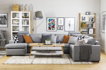 Crazy 6-sits Vänstervänd U-formad X-Large Hörnsoffa med divan i Tyg - Grå - Möbler - Soffa - Hörnsoffa - Hörnsoffa med divan