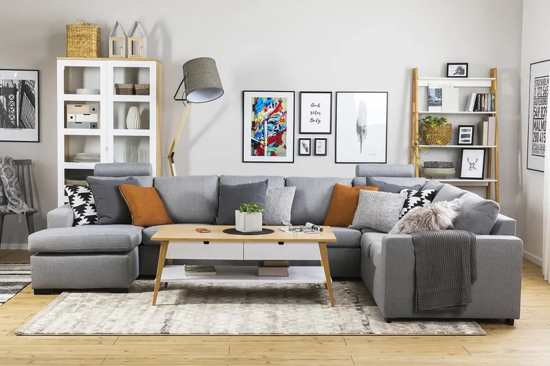 Crazy 6-sits Vänstervänd U-formad X-Large Hörnsoffa med divan i Tyg - Grå - Möbler - Soffa - Hörnsoffa - Hörnsoffa med divan