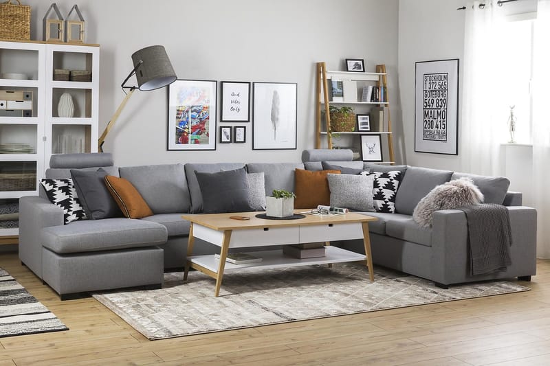 Crazy 6-sits Vänstervänd U-formad X-Large Hörnsoffa med divan i Tyg - Grå - Möbler - Soffa - Hörnsoffa - Hörnsoffa med divan