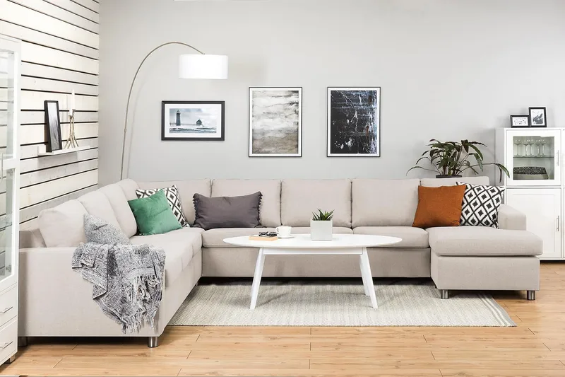 Crazy 7-sits Högervänd U-formad XX-Large Hörnsoffa med divan i Tyg - Beige - Möbler - Soffa - Hörnsoffa - Hörnsoffa med divan