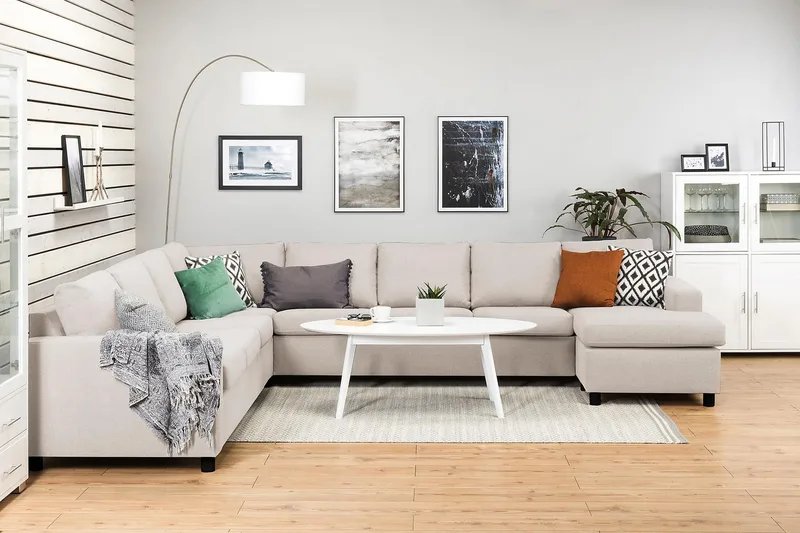 Crazy 7-sits Högervänd U-formad XX-Large Hörnsoffa med divan i Tyg - Beige - Möbler - Soffa - Hörnsoffa - Hörnsoffa med divan