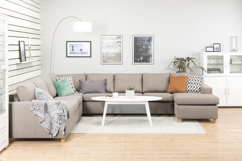Crazy 7-sits Högervänd U-formad XX-Large Hörnsoffa med divan i Tyg - Beige - Möbler - Soffa - Hörnsoffa - Hörnsoffa med divan