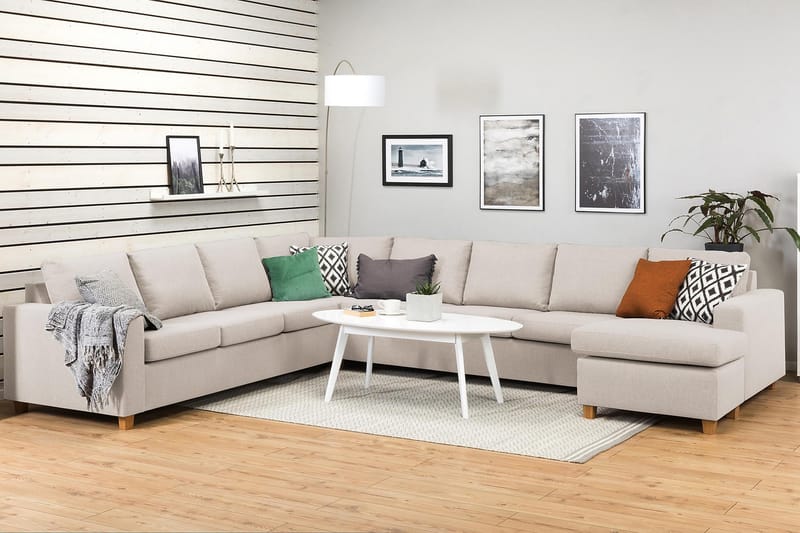 Crazy 7-sits Högervänd U-formad XX-Large Hörnsoffa med divan i Tyg - Beige - Möbler - Soffa - Hörnsoffa - Hörnsoffa med divan
