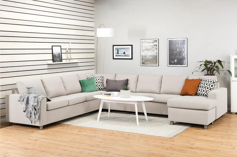 Crazy 7-sits Högervänd U-formad XX-Large Hörnsoffa med divan i Tyg - Beige - Möbler - Soffa - Hörnsoffa - Hörnsoffa med divan