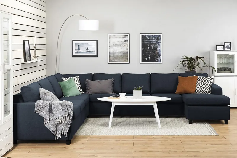 Crazy 7-sits Högervänd U-formad XX-Large Hörnsoffa med divan i Tyg - Blå - Möbler - Soffa - Hörnsoffa - Hörnsoffa med divan