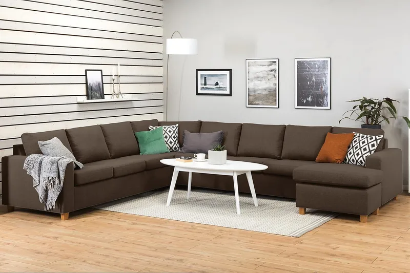Crazy 7-sits Högervänd U-formad XX-Large Hörnsoffa med divan i Tyg - Brun - Möbler - Soffa - Hörnsoffa - Hörnsoffa med divan