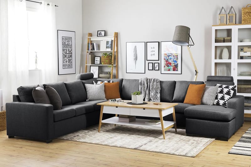 Crazy 7-sits Högervänd U-formad XX-Large Hörnsoffa med divan i Tyg - Mörkgrå - Möbler - Soffa - Hörnsoffa - Hörnsoffa med divan