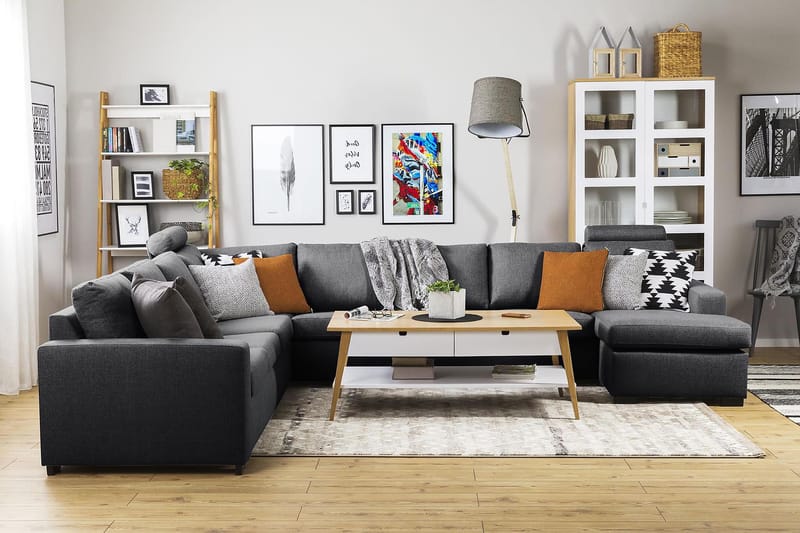 Crazy 7-sits Högervänd U-formad XX-Large Hörnsoffa med divan i Tyg - Mörkgrå - Möbler - Soffa - Hörnsoffa - Hörnsoffa med divan