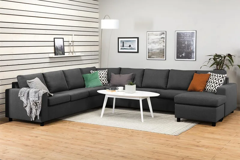 Crazy 7-sits Högervänd U-formad XX-Large Hörnsoffa med divan i Tyg - Mörkgrå - Möbler - Soffa - Hörnsoffa - Hörnsoffa med divan