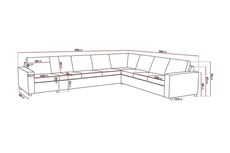 Crazy 7-sits Vändbar L-formad XX-Large Hörnsoffa i Tyg - Antracit - Möbler - Soffa - Hörnsoffa