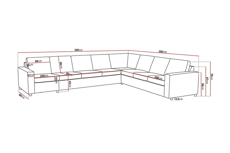 Crazy 7-sits Vändbar L-formad XX-Large Hörnsoffa i Tyg - Antracit - Möbler - Soffa - Hörnsoffa