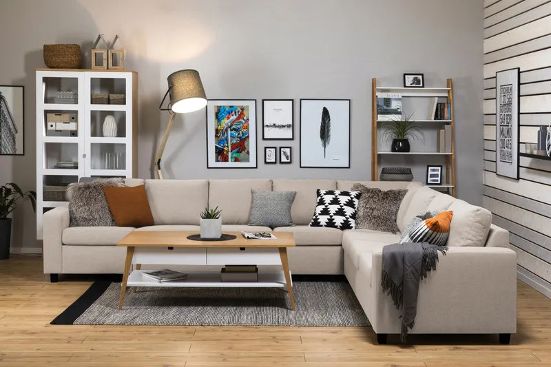 Crazy 7-sits Vändbar L-formad XX-Large Hörnsoffa i Tyg - Beige - Möbler - Soffa - Hörnsoffa