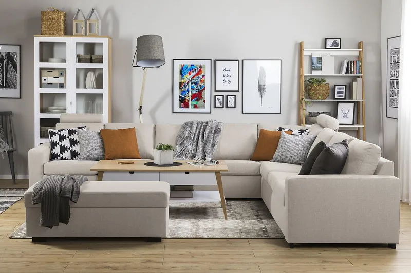 Crazy 7-sits Vändbar L-formad XX-Large Hörnsoffa i Tyg - Beige - Möbler - Soffa - Hörnsoffa