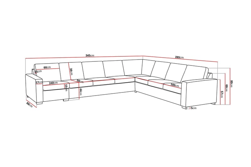 Crazy 7-sits Vändbar L-formad XX-Large Hörnsoffa i Tyg - Grå - Möbler - Soffa - Hörnsoffa