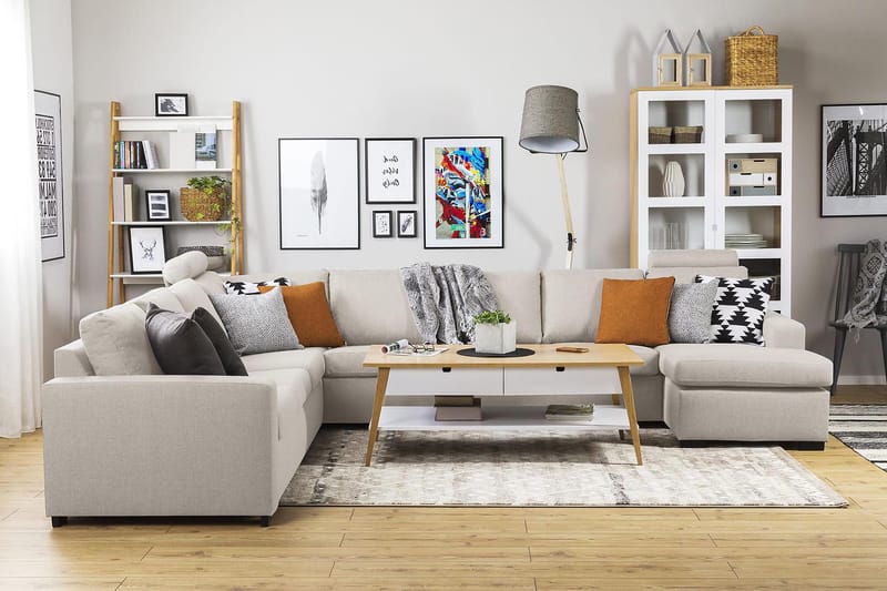 Crazy 7-sits Vändbar U-formad XX-Large Hörnsoffa med divan i Tyg - Beige - Möbler - Soffa - Hörnsoffa - Hörnsoffa med divan