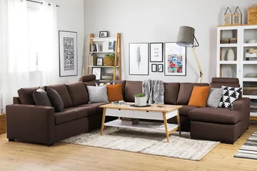 Crazy 7-sits Vändbar U-formad XX-Large Hörnsoffa med divan i Tyg - Brun - Möbler - Soffa - Hörnsoffa - Hörnsoffa med divan