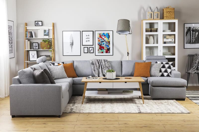 Crazy 7-sits Vändbar U-formad XX-Large Hörnsoffa med divan i Tyg - Grå - Möbler - Soffa - Hörnsoffa - Hörnsoffa med divan