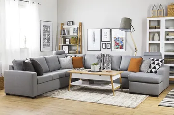 Crazy 7-sits Vändbar U-formad XX-Large Hörnsoffa med divan i Tyg - Grå - Möbler - Soffa - Hörnsoffa - Hörnsoffa med divan