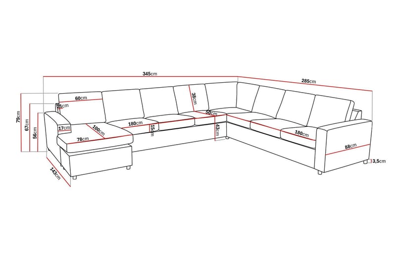 Crazy 7-sits Vändbar U-formad XX-Large Hörnsoffa med divan i Tyg - Mörkgrå / Antracit - Möbler - Soffa - Hörnsoffa - Hörnsoffa med divan